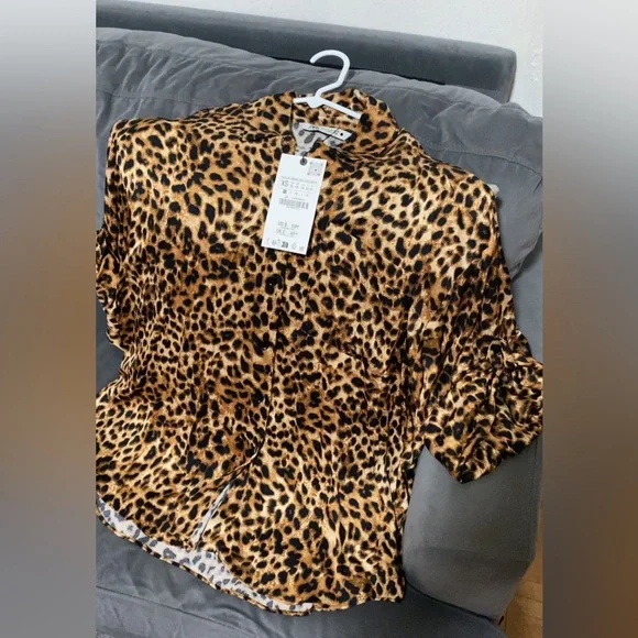 Zara ZW Collection Oversized Animal Print Boho Shirt Size XS - Picture 10 of 11
